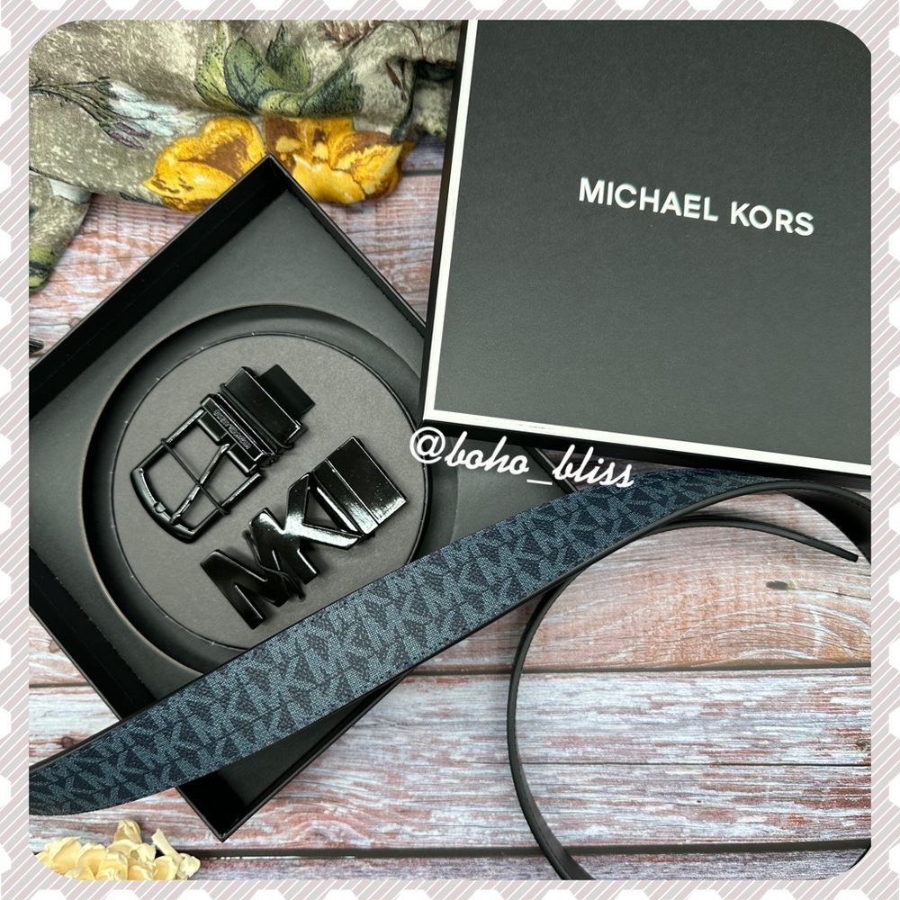 MICHAEL KORS | Monogram Reversible Belt Cut Your Own Length with Two Buckles NIB